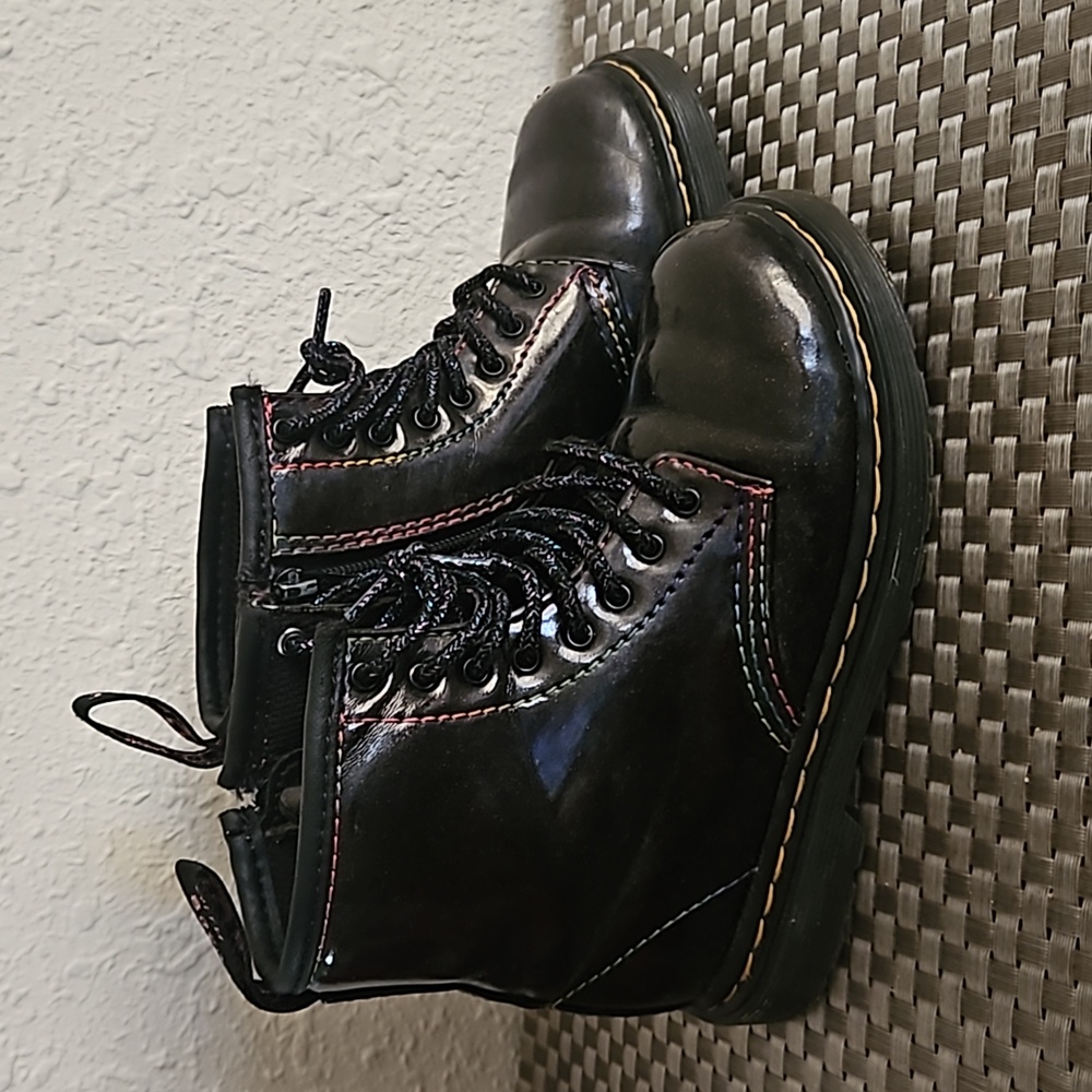 💜 Dr Doc Martens Kids Sz 10 Black Sparkle Black Boots Style 1460 T 👢